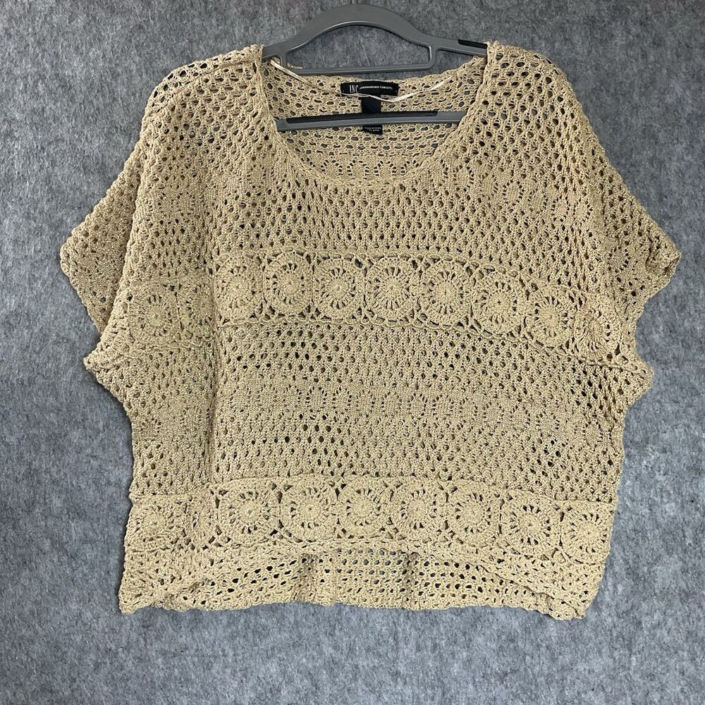 INC International Concepts Top Womens Large Gold Shimmer Knit Sheer Cropped Y2K